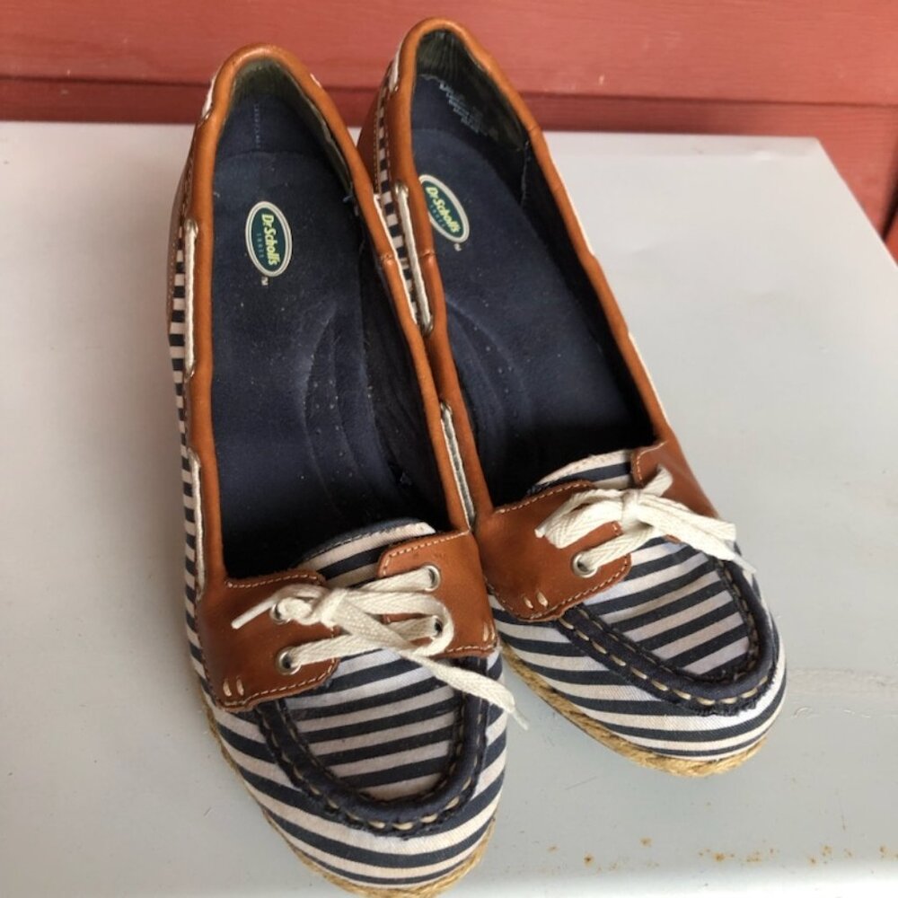 Dr. Scholl's Navy and Brown Striped Wedges